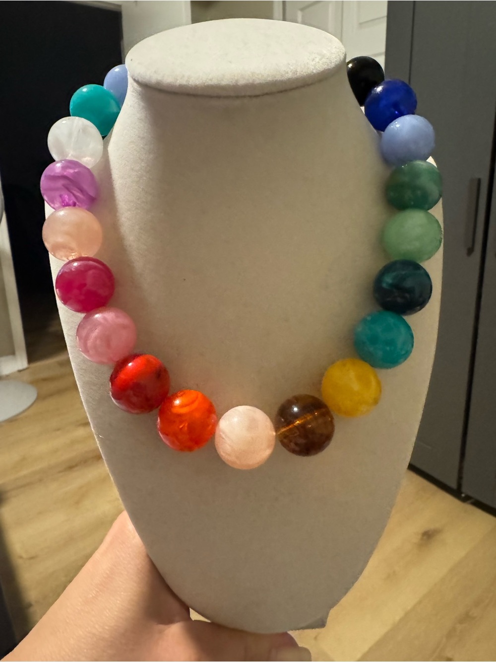 Multicolor Beaded Statement Necklace - Colorful Sphere Beads